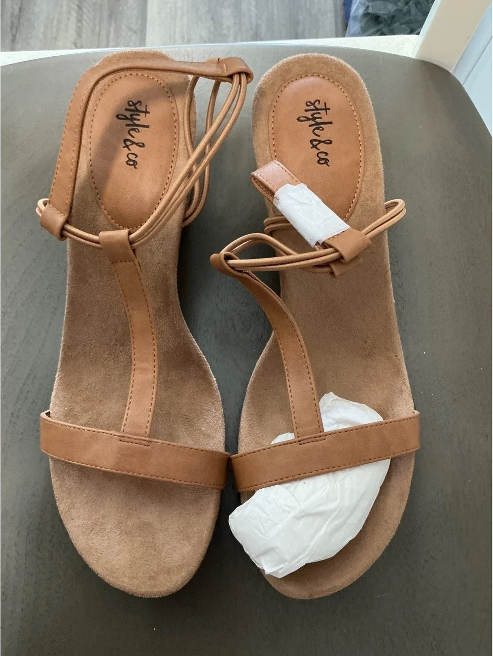 Womans Size 10.5 Style & Co. Mulan Brown T-Strap Wedge Sandal
